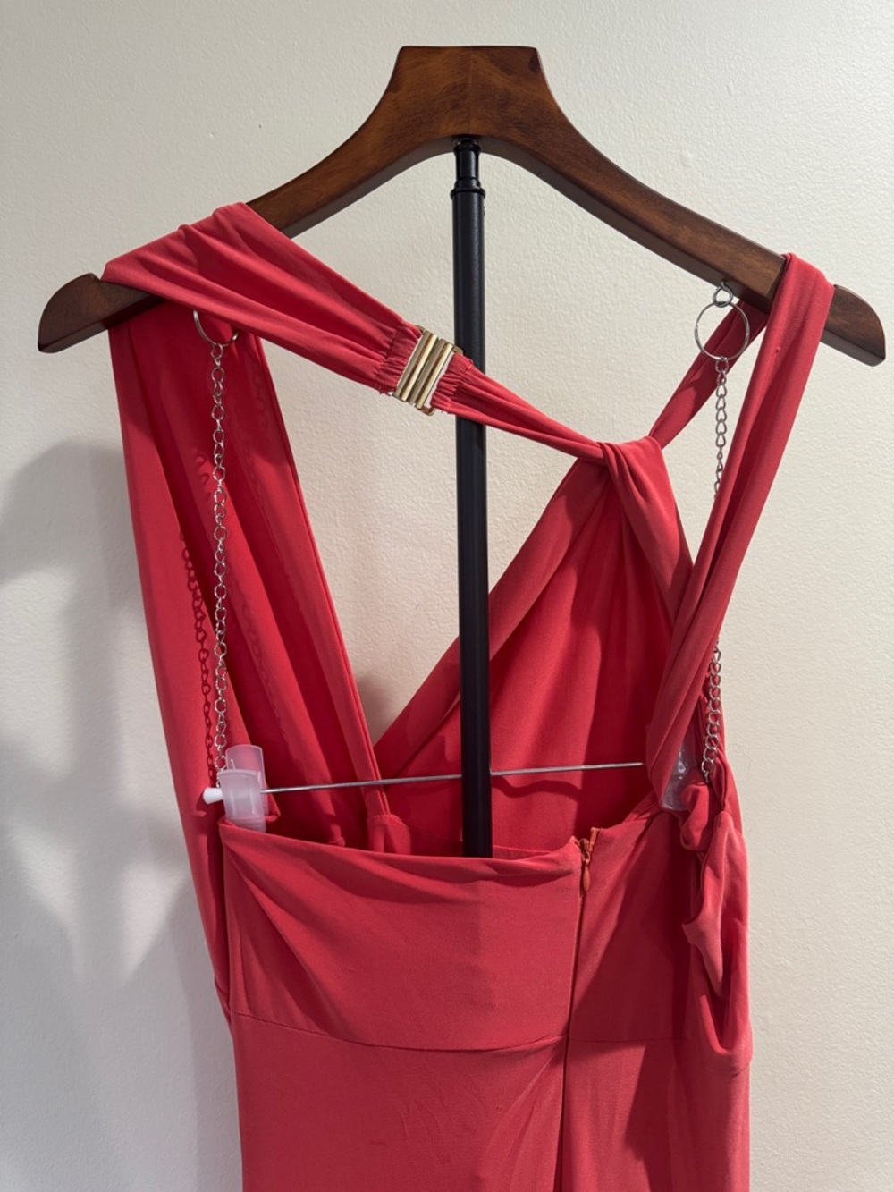 Club L London Alba Coral Maternity Halter Asymmetric Maxi Dress (Size 10) - Picture 5 of 14